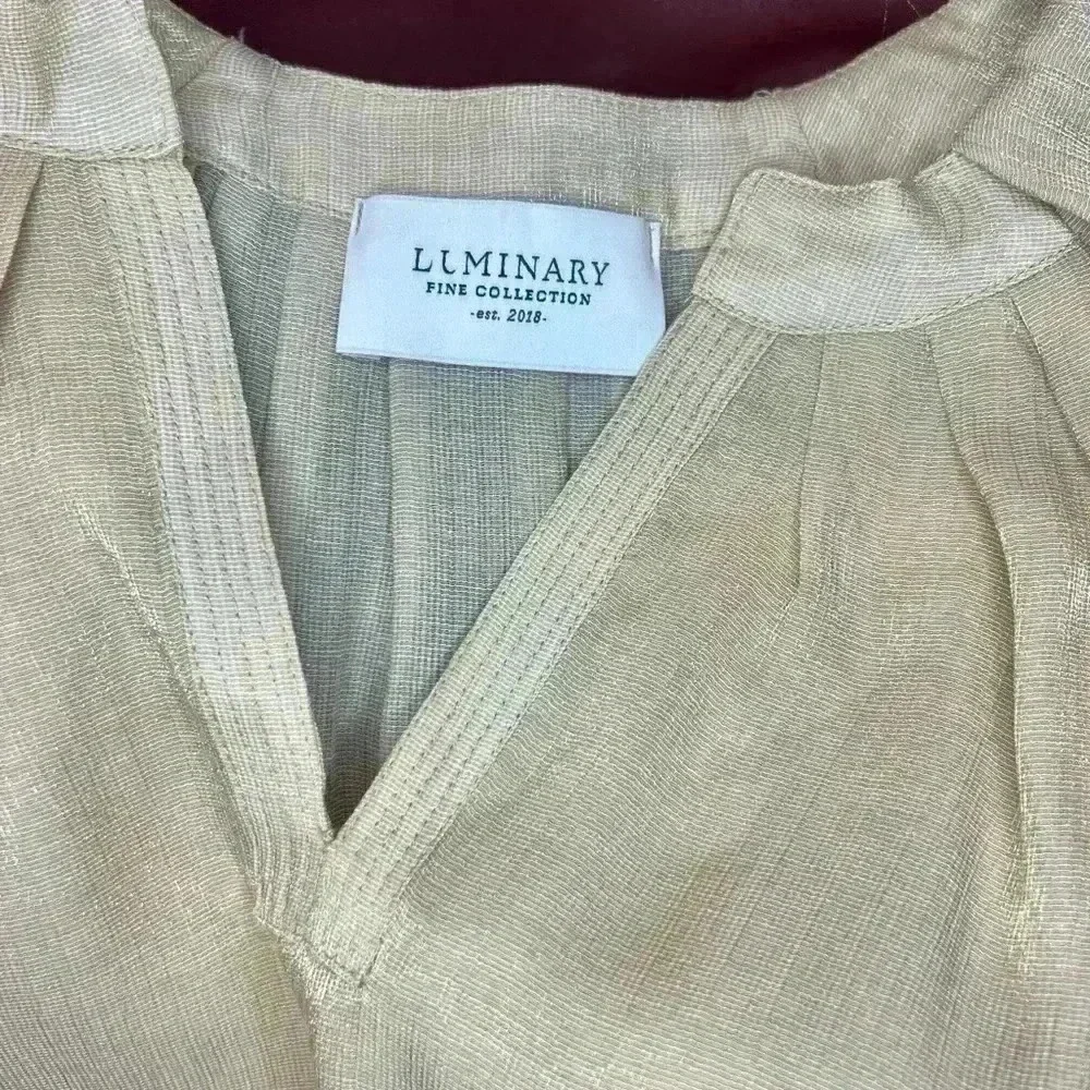 LUMINARY Gold Sparkle Pleated Top With Flutter Sleeves Size XS